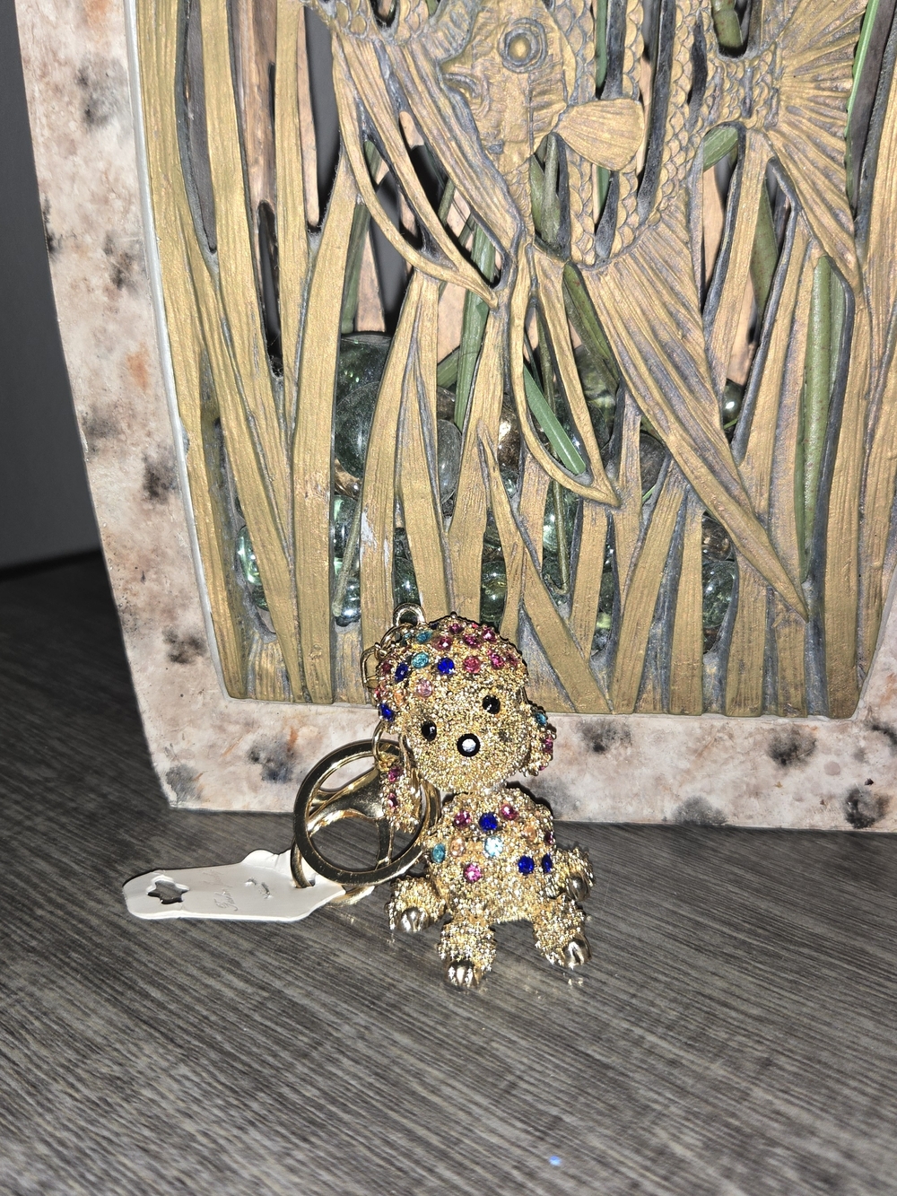 Gold Jeweled Puppy Keychain